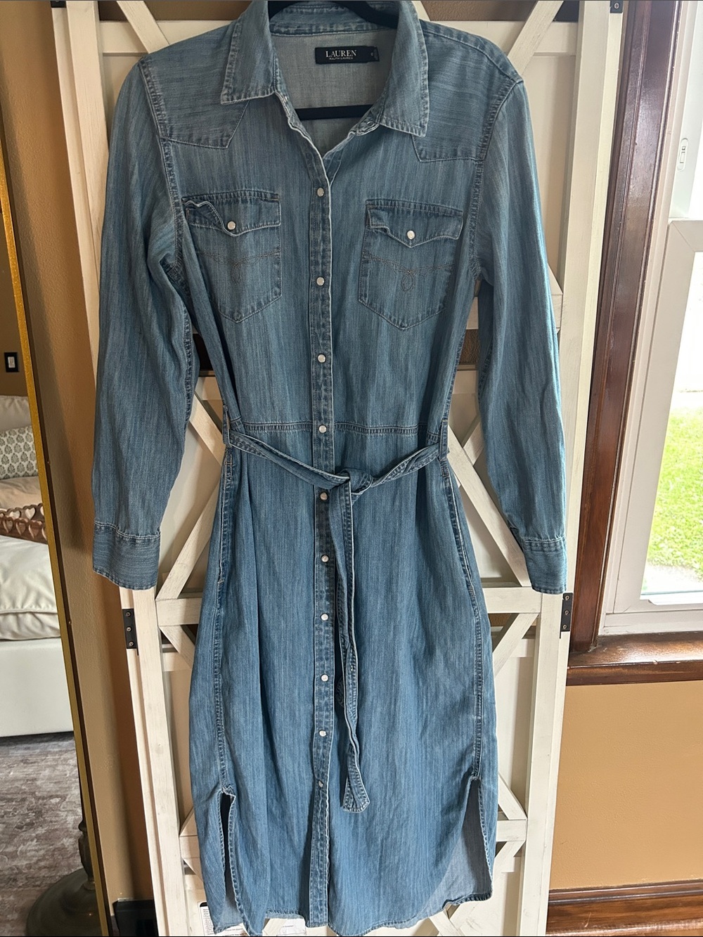 Ralph Lauren Light Blue Denim Midi Shirt Dress sz 12